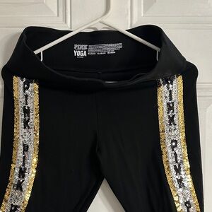 PINK Yoga Leggings with Gold and Silver Sequin Stripes